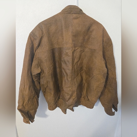 Vintage Bugle Boy Leather Bomber Jacket Mens Large Brown Naturally Distressed - Picture 2 of 9